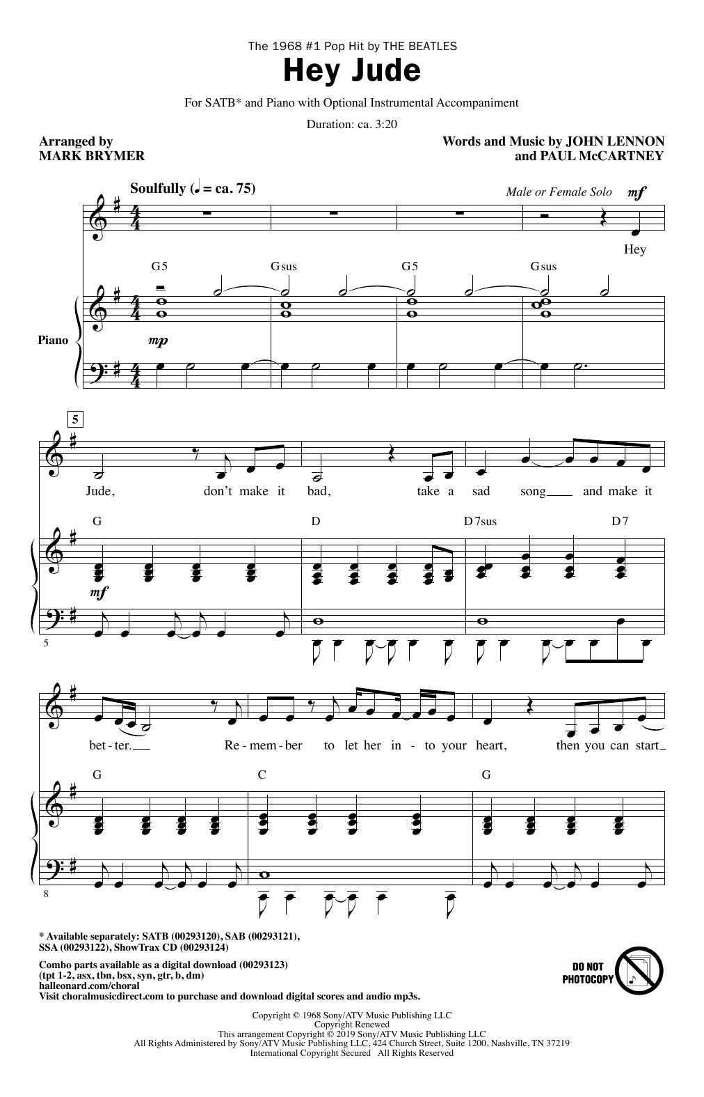 The Beatles Hey Jude (arr. Mark Brymer) sheet music notes and chords arranged for SSA Choir
