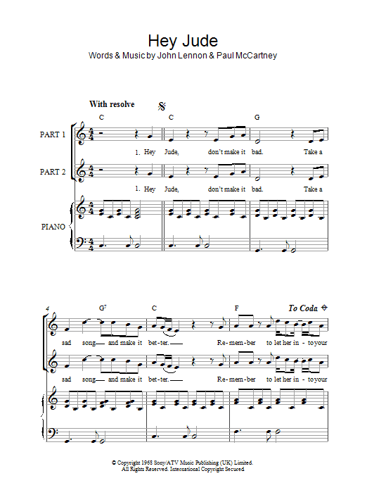 The Beatles Hey Jude (arr. Rick Hein) sheet music notes and chords arranged for 2-Part Choir