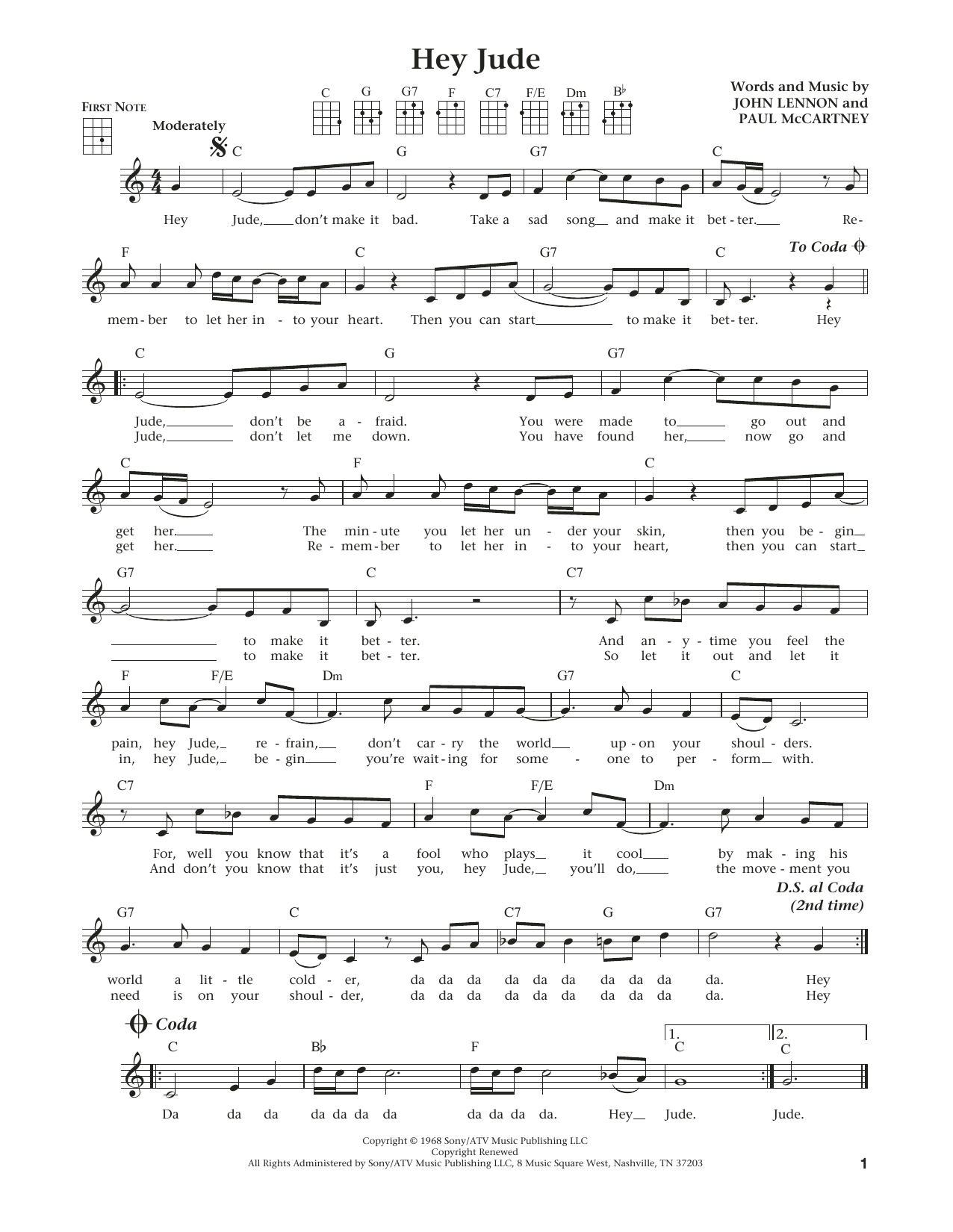 The Beatles Hey Jude (from The Daily Ukulele) (arr. Liz and Jim Beloff) sheet music notes and chords arranged for Ukulele