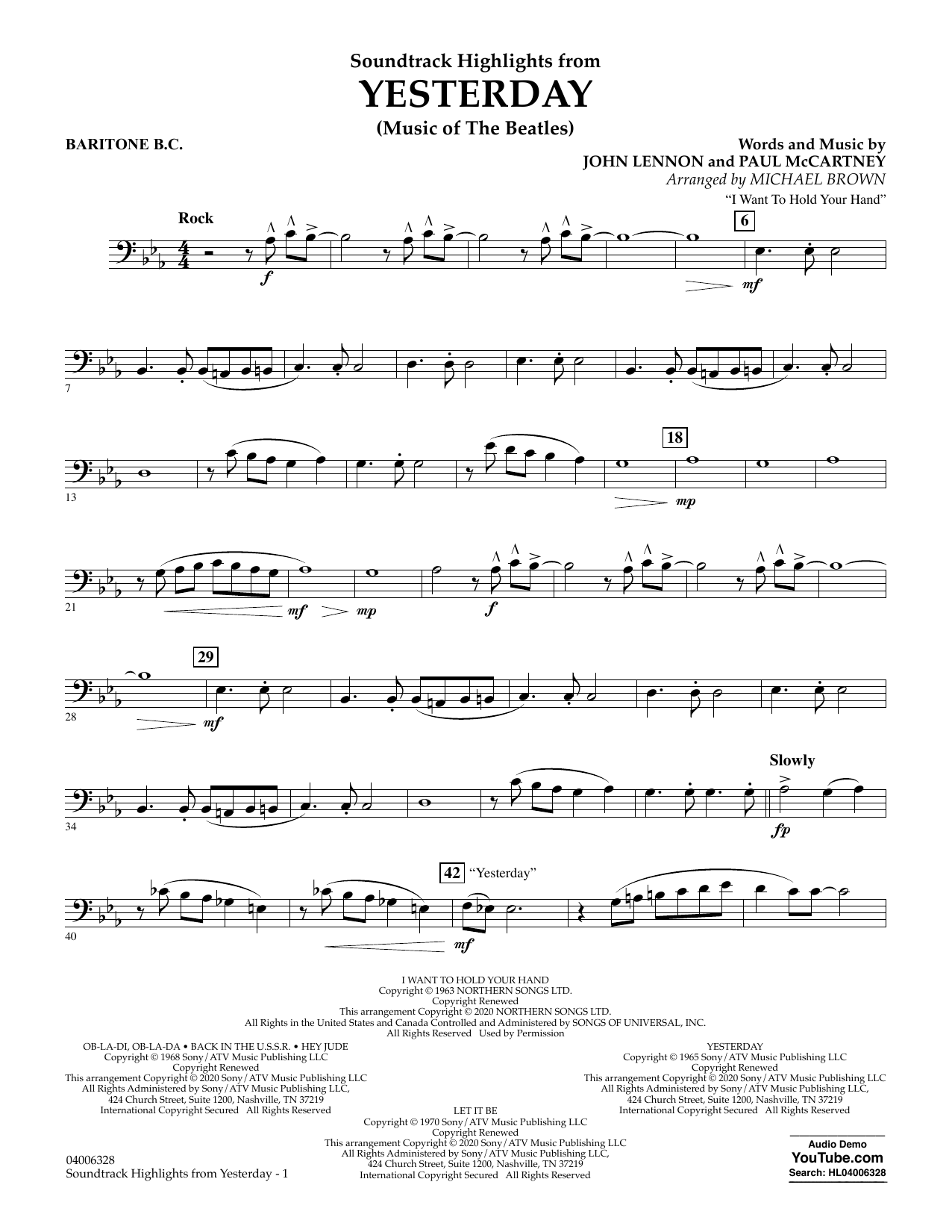 The Beatles Highlights from Yesterday (Music Of The Beatles) (arr. Michael Brown) - Baritone B.C. sheet music notes and chords arranged for Concert Band
