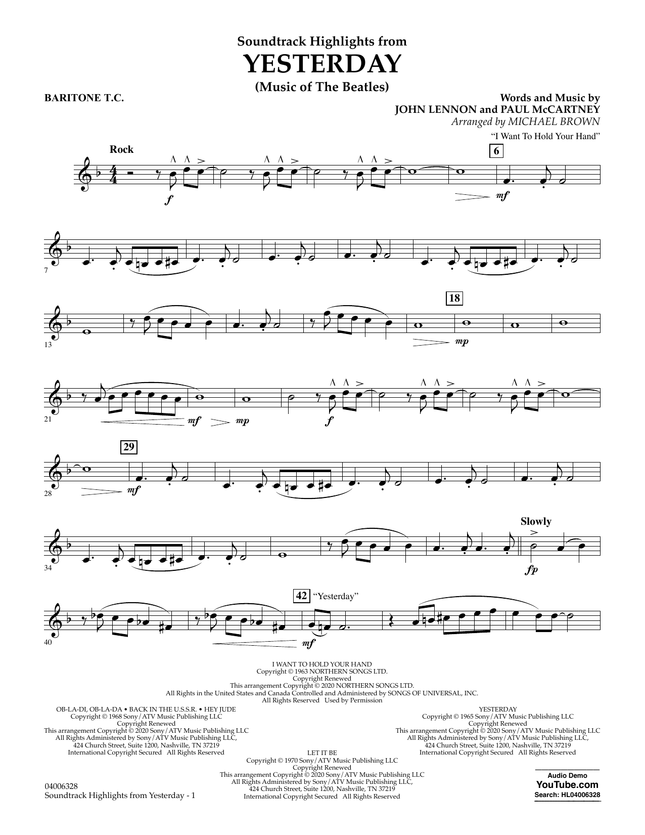 The Beatles Highlights from Yesterday (Music Of The Beatles) (arr. Michael Brown) - Baritone T.C. sheet music notes and chords arranged for Concert Band
