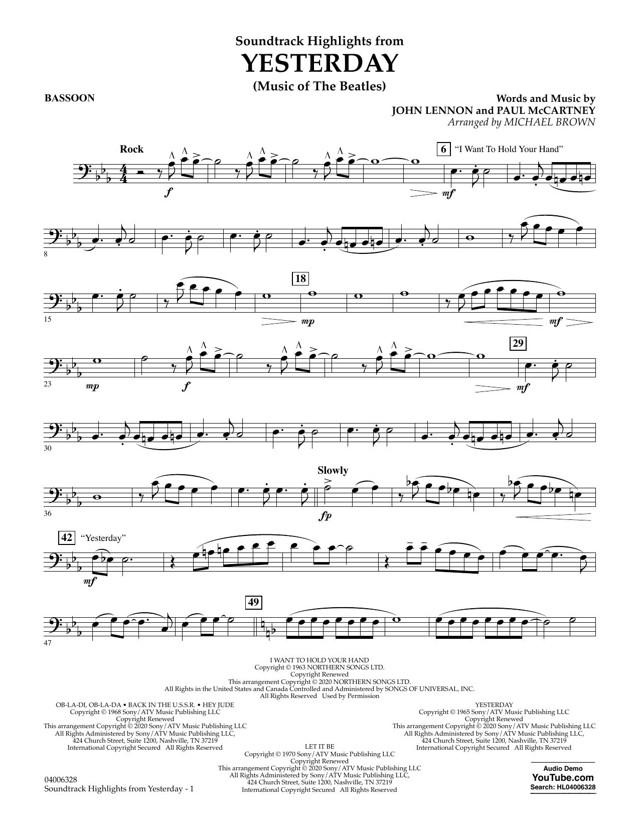 The Beatles Highlights from Yesterday (Music Of The Beatles) (arr. Michael Brown) - Bassoon sheet music notes and chords arranged for Concert Band