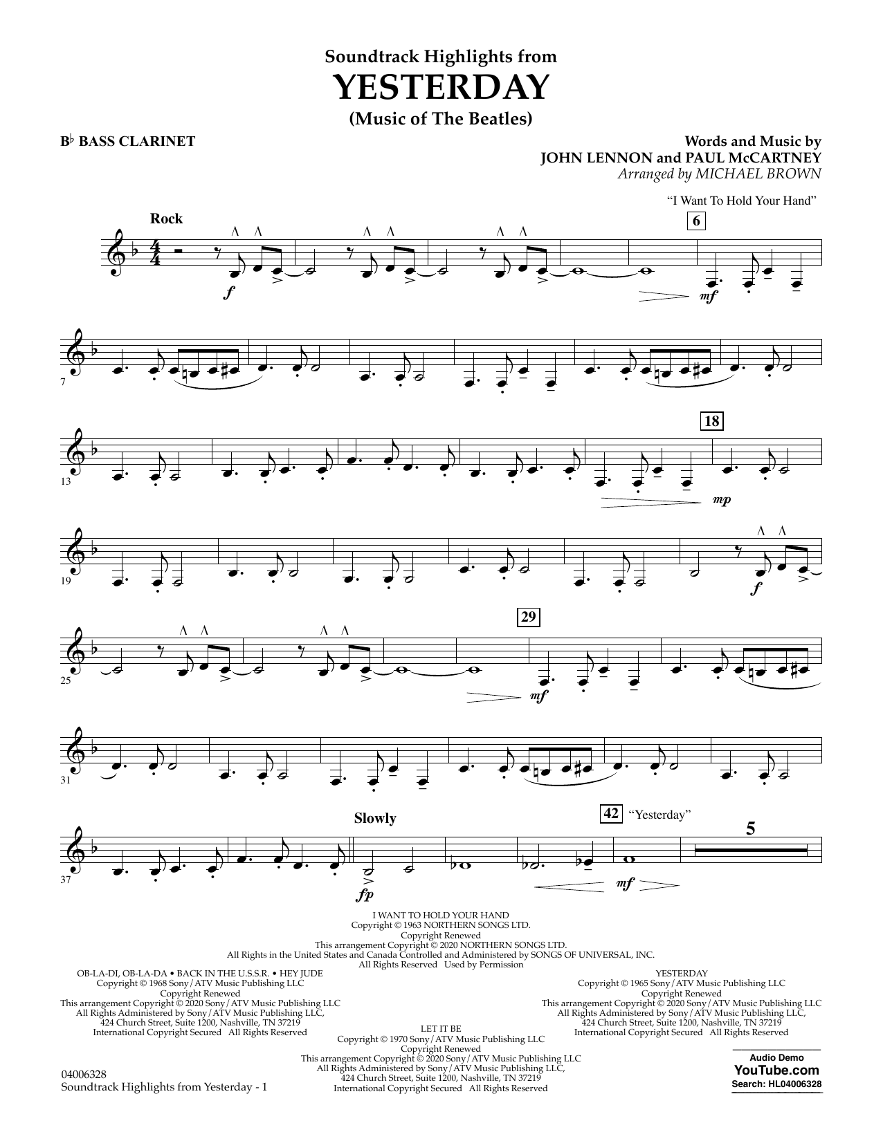 The Beatles Highlights from Yesterday (Music Of The Beatles) (arr. Michael Brown) - Bb Bass Clarinet sheet music notes and chords arranged for Concert Band