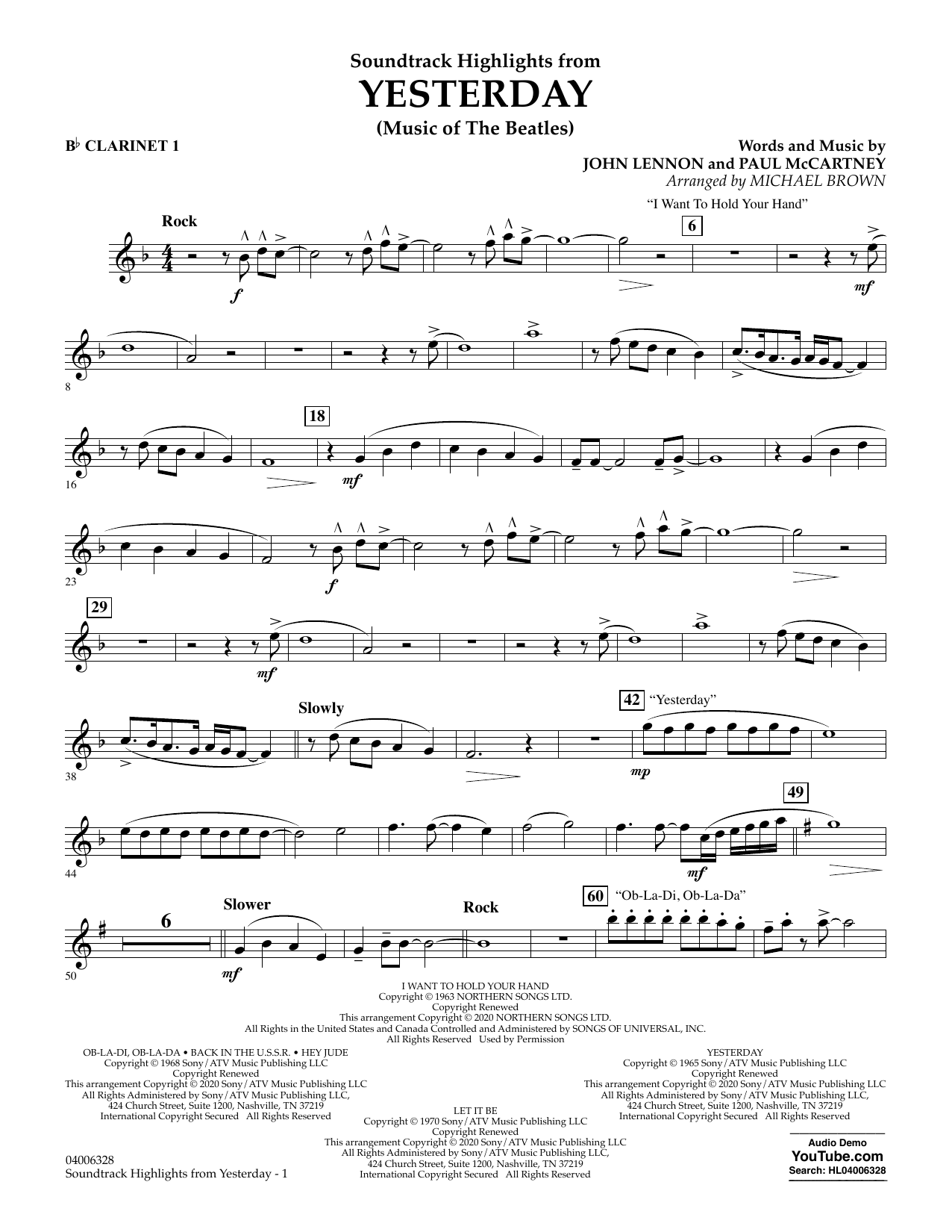 The Beatles Highlights from Yesterday (Music Of The Beatles) (arr. Michael Brown) - Bb Clarinet 1 sheet music notes and chords arranged for Concert Band