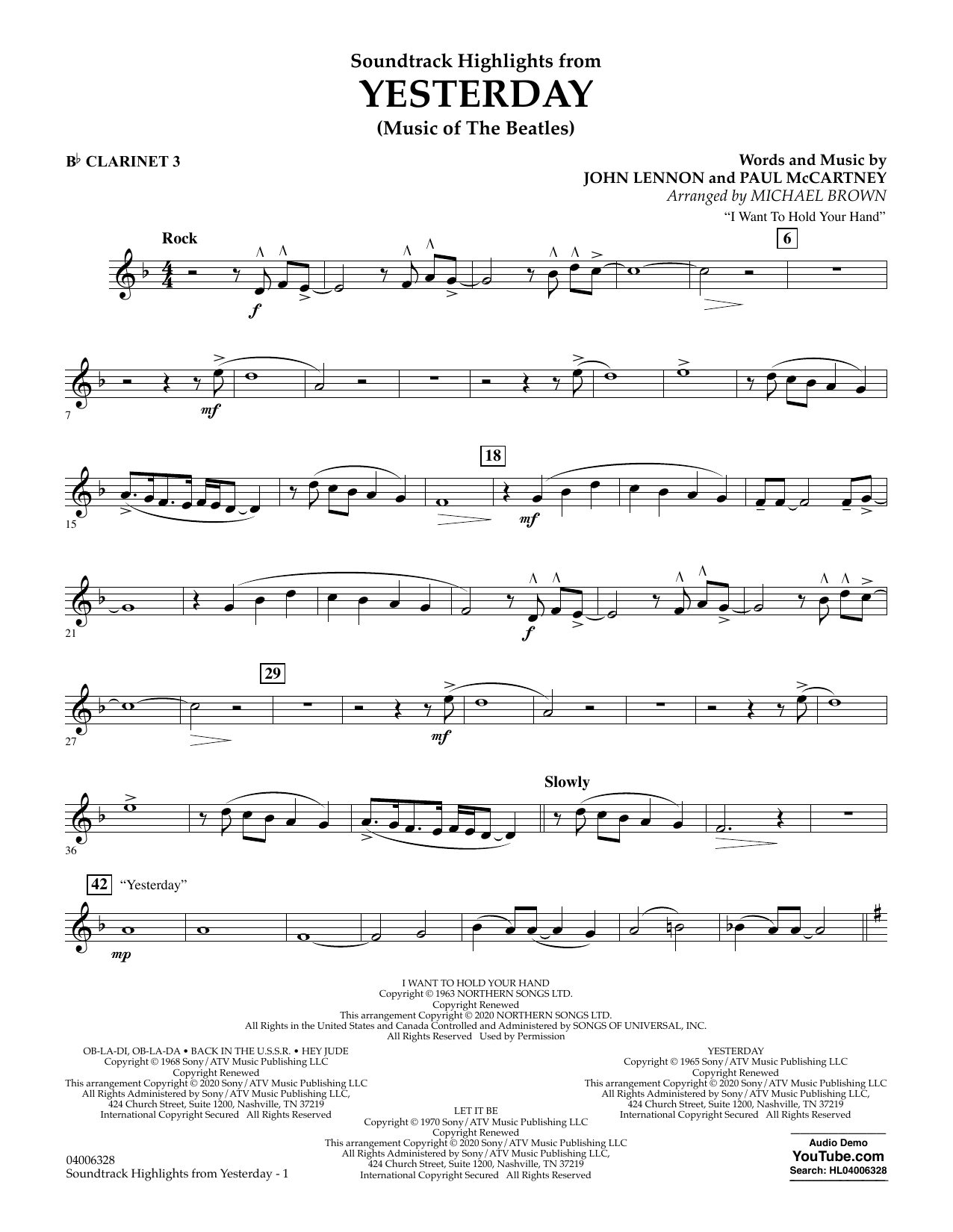 The Beatles Highlights from Yesterday (Music Of The Beatles) (arr. Michael Brown) - Bb Clarinet 3 sheet music notes and chords arranged for Concert Band