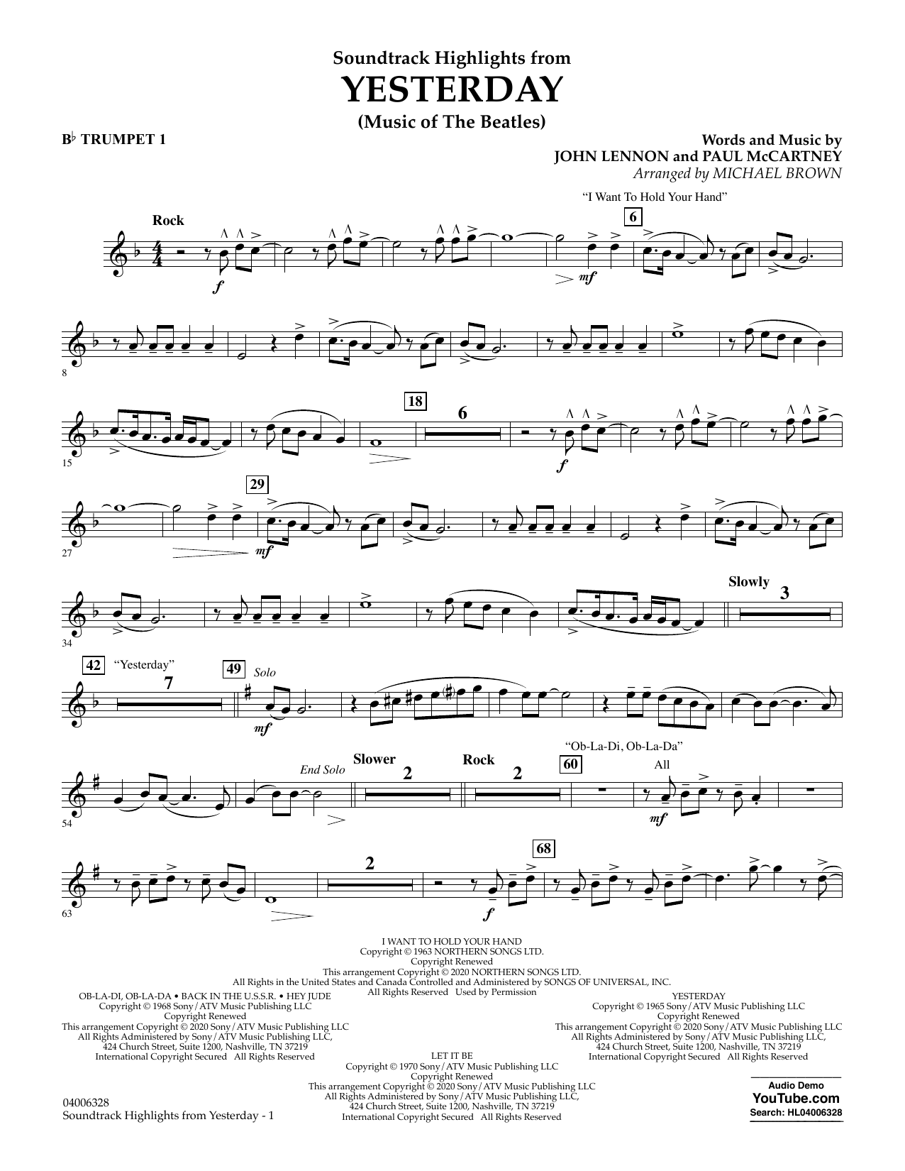 The Beatles Highlights from Yesterday (Music Of The Beatles) (arr. Michael Brown) - Bb Trumpet 1 sheet music notes and chords arranged for Concert Band