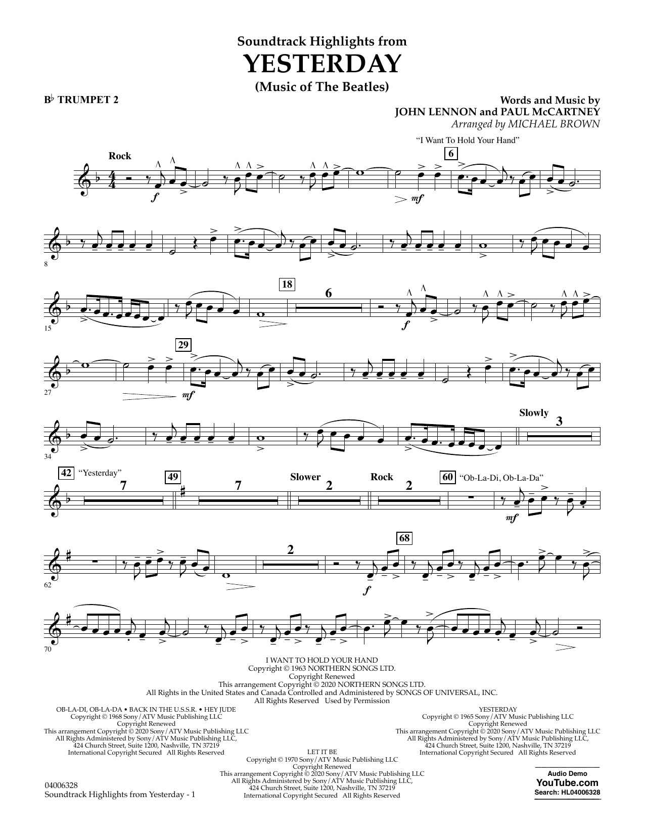 The Beatles Highlights from Yesterday (Music Of The Beatles) (arr. Michael Brown) - Bb Trumpet 2 sheet music notes and chords arranged for Concert Band