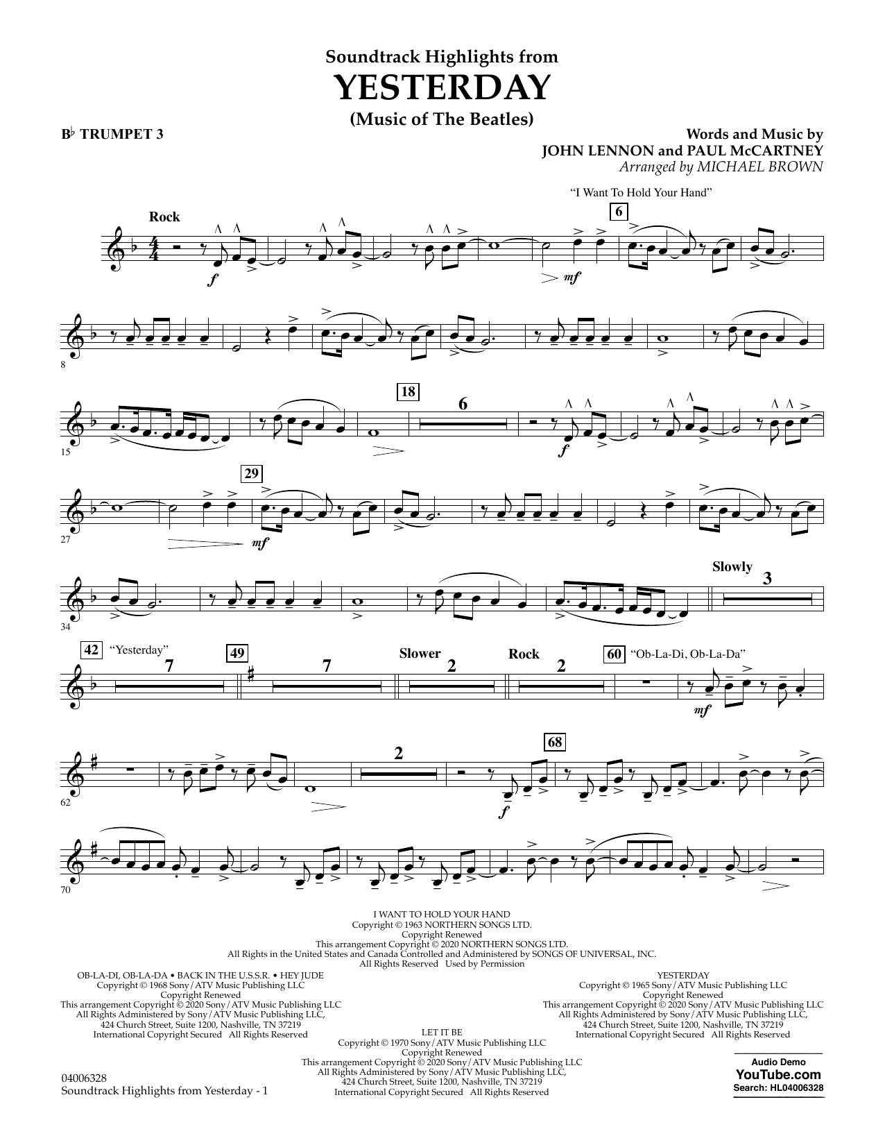 The Beatles Highlights from Yesterday (Music Of The Beatles) (arr. Michael Brown) - Bb Trumpet 3 sheet music notes and chords arranged for Concert Band