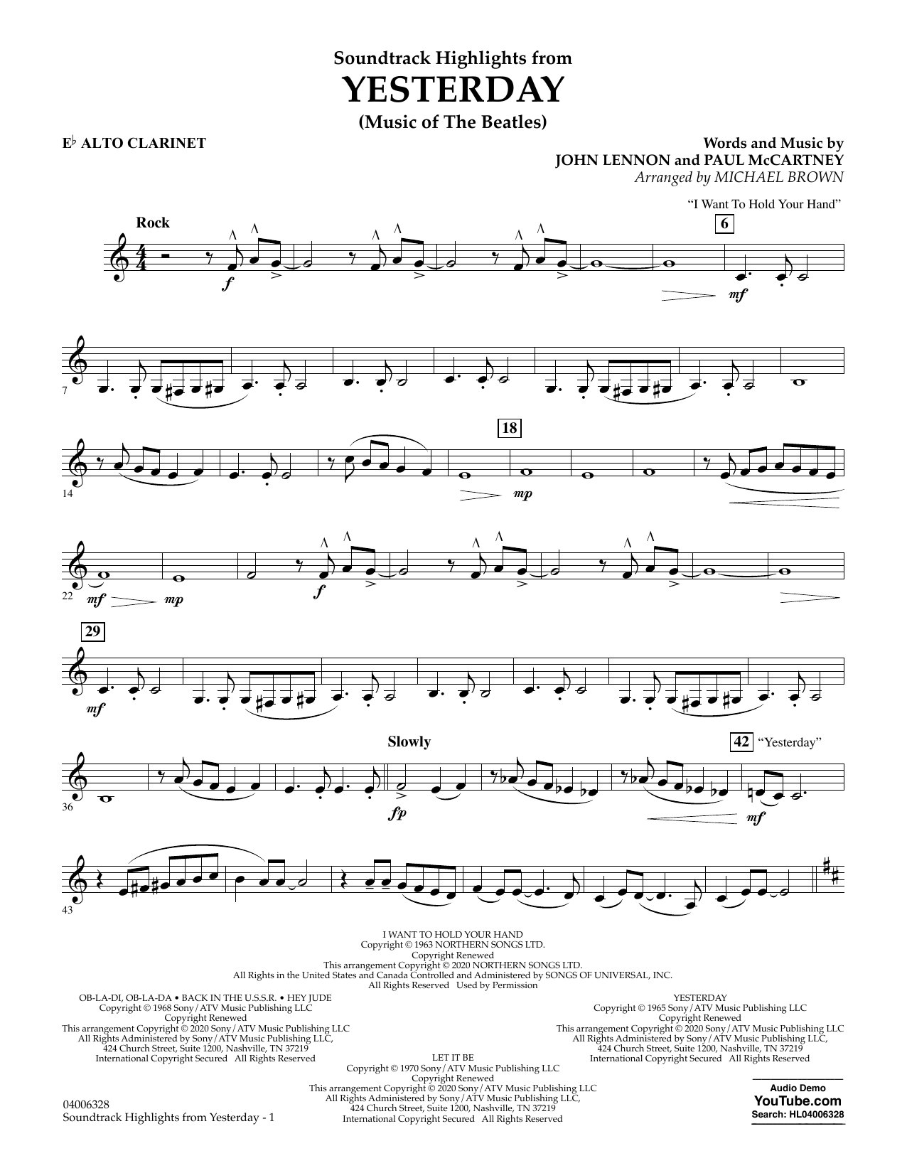 The Beatles Highlights from Yesterday (Music Of The Beatles) (arr. Michael Brown) - Eb Alto Clarinet sheet music notes and chords arranged for Concert Band