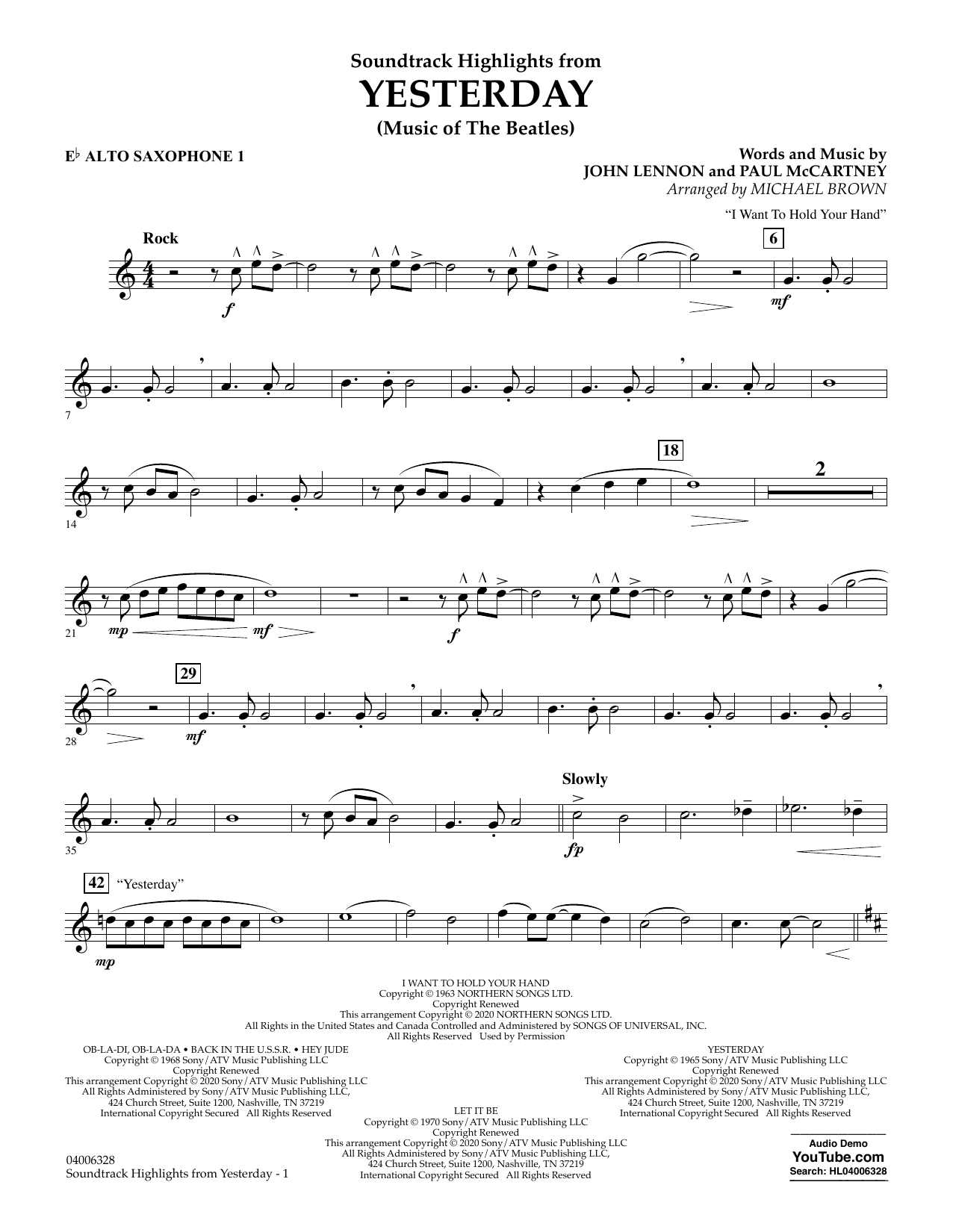 The Beatles Highlights from Yesterday (Music Of The Beatles) (arr. Michael Brown) - Eb Alto Saxophone 1 sheet music notes and chords arranged for Concert Band