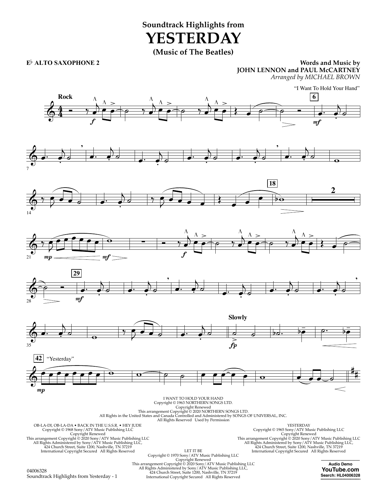 The Beatles Highlights from Yesterday (Music Of The Beatles) (arr. Michael Brown) - Eb Alto Saxophone 2 sheet music notes and chords arranged for Concert Band