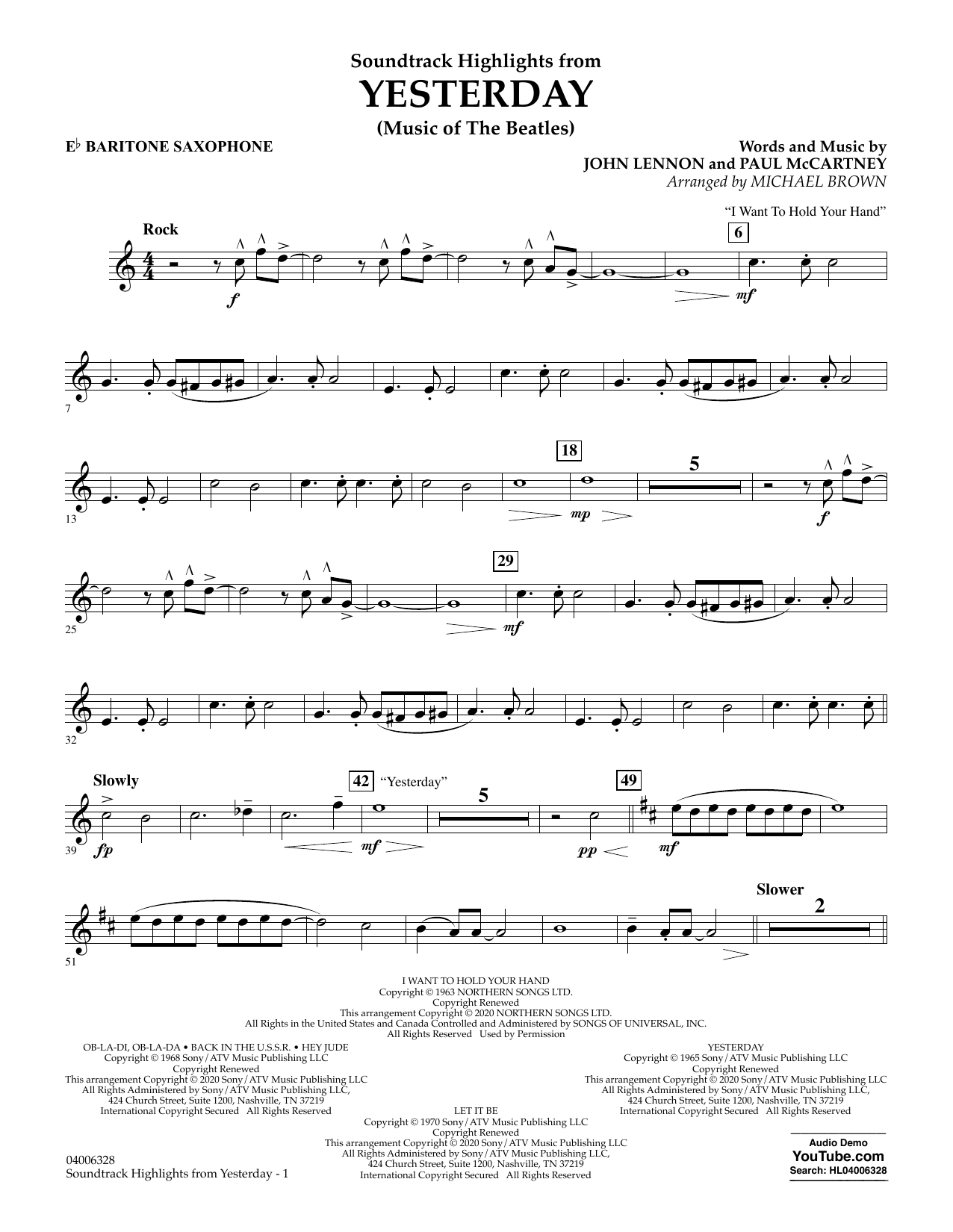 The Beatles Highlights from Yesterday (Music Of The Beatles) (arr. Michael Brown) - Eb Baritone Saxophone sheet music notes and chords arranged for Concert Band