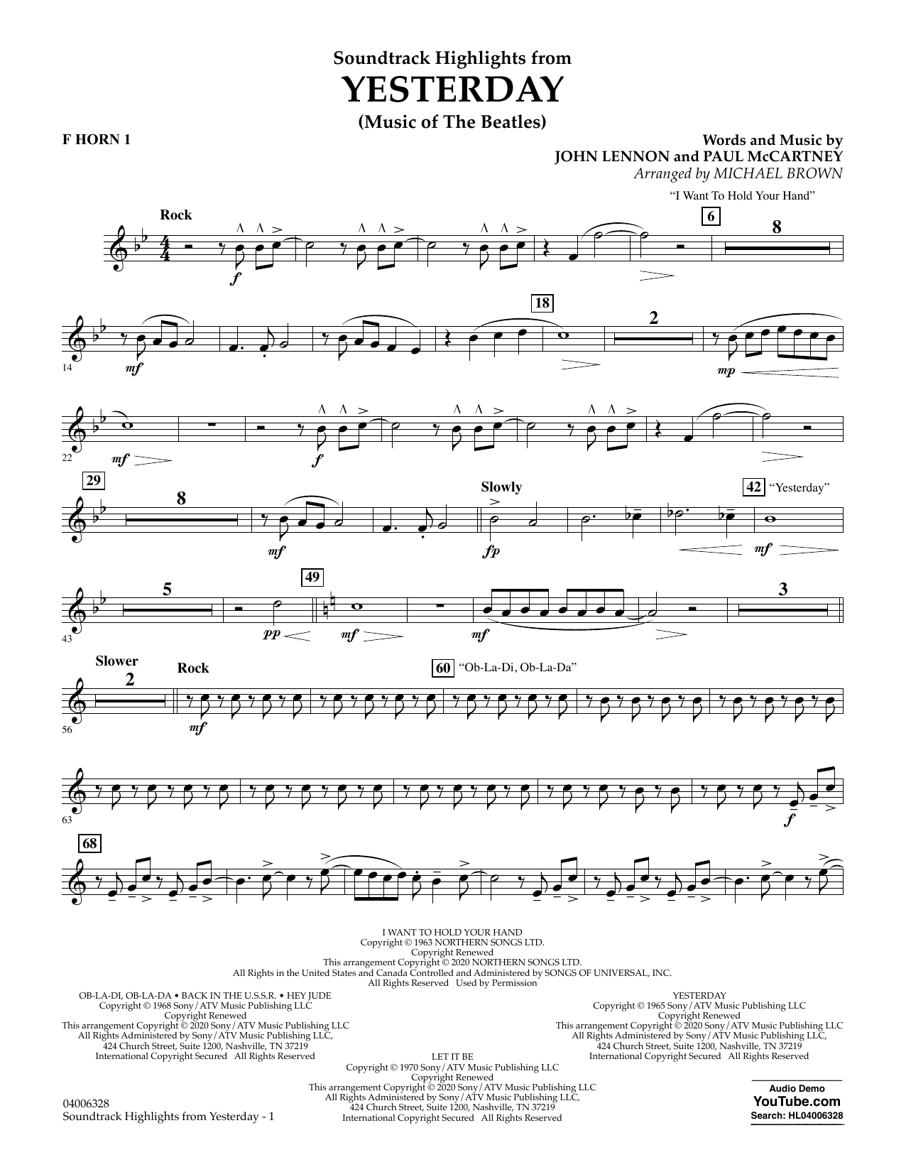 The Beatles Highlights from Yesterday (Music Of The Beatles) (arr. Michael Brown) - F Horn 1 sheet music notes and chords arranged for Concert Band