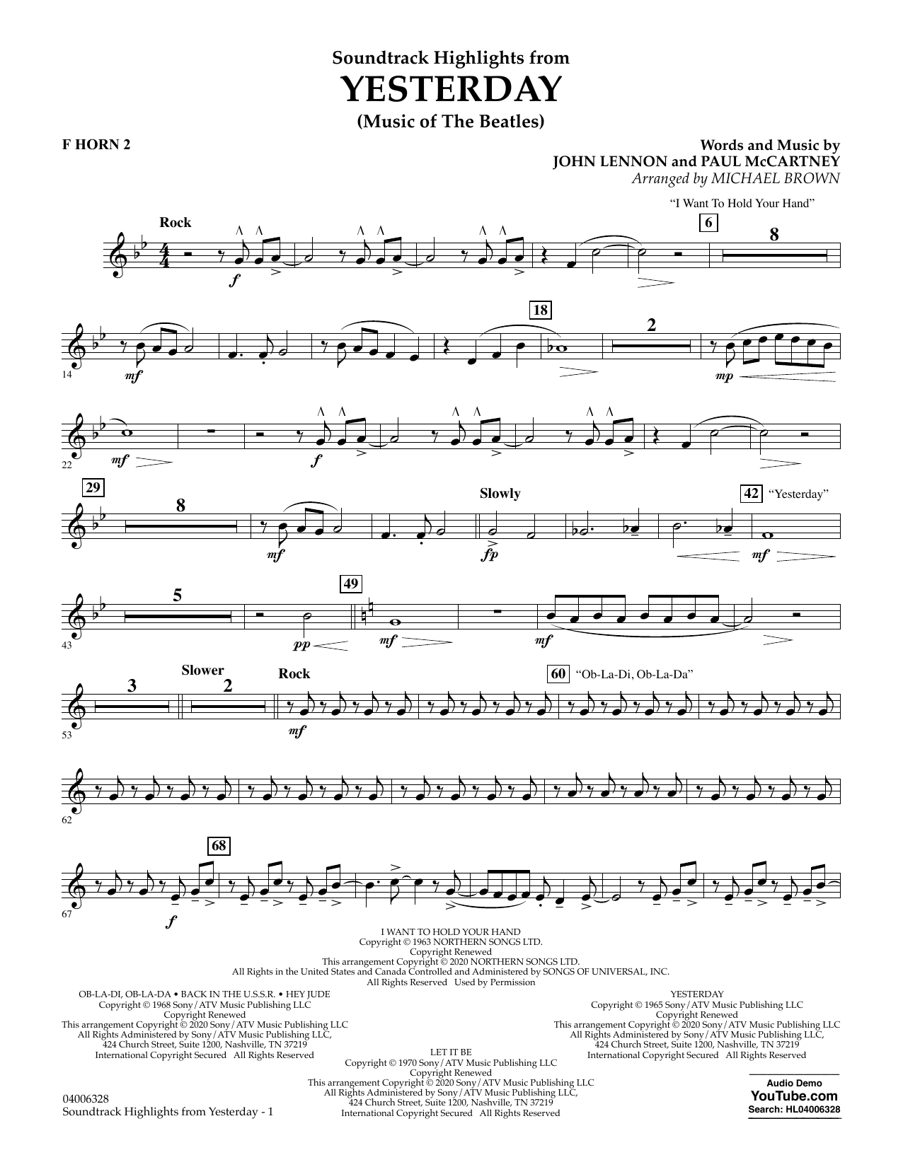 The Beatles Highlights from Yesterday (Music Of The Beatles) (arr. Michael Brown) - F Horn 2 sheet music notes and chords arranged for Concert Band