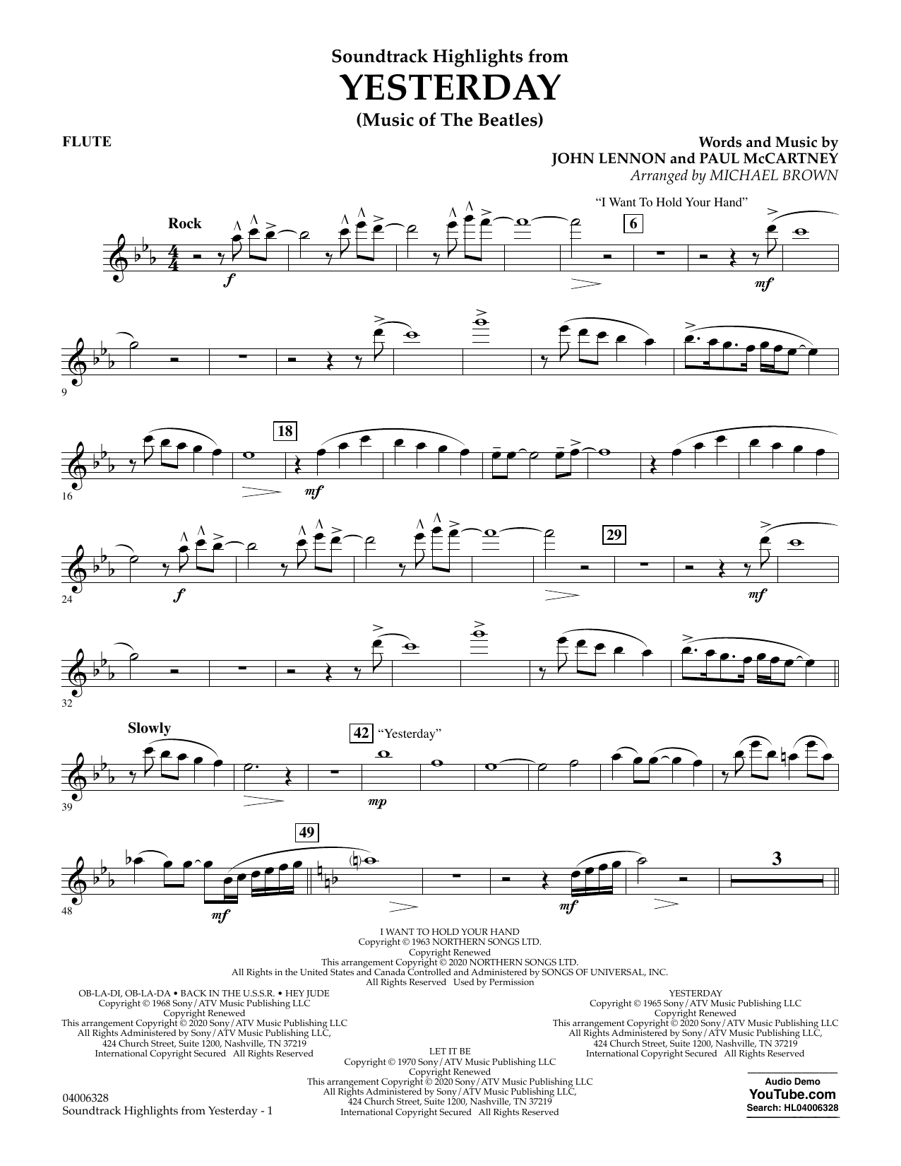 The Beatles Highlights from Yesterday (Music Of The Beatles) (arr. Michael Brown) - Flute sheet music notes and chords arranged for Concert Band