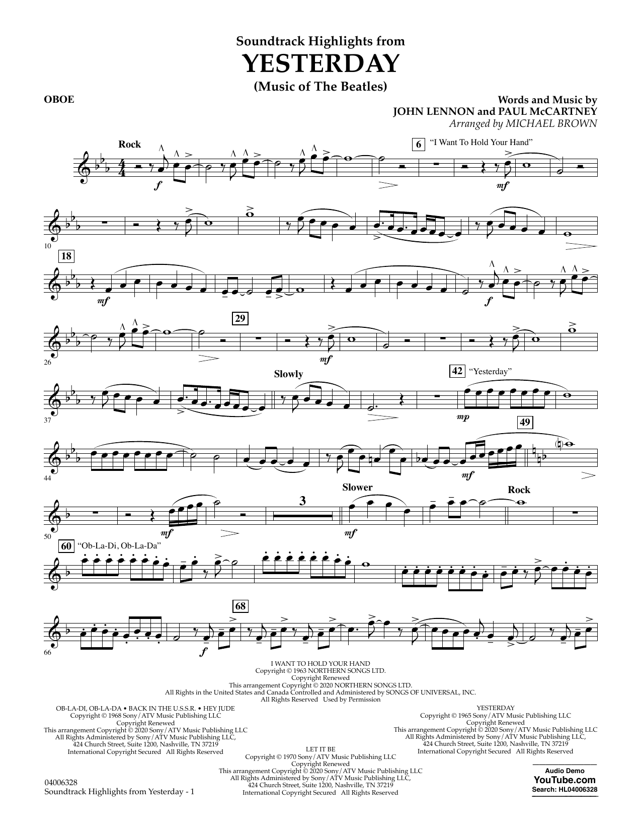 The Beatles Highlights from Yesterday (Music Of The Beatles) (arr. Michael Brown) - Oboe sheet music notes and chords arranged for Concert Band