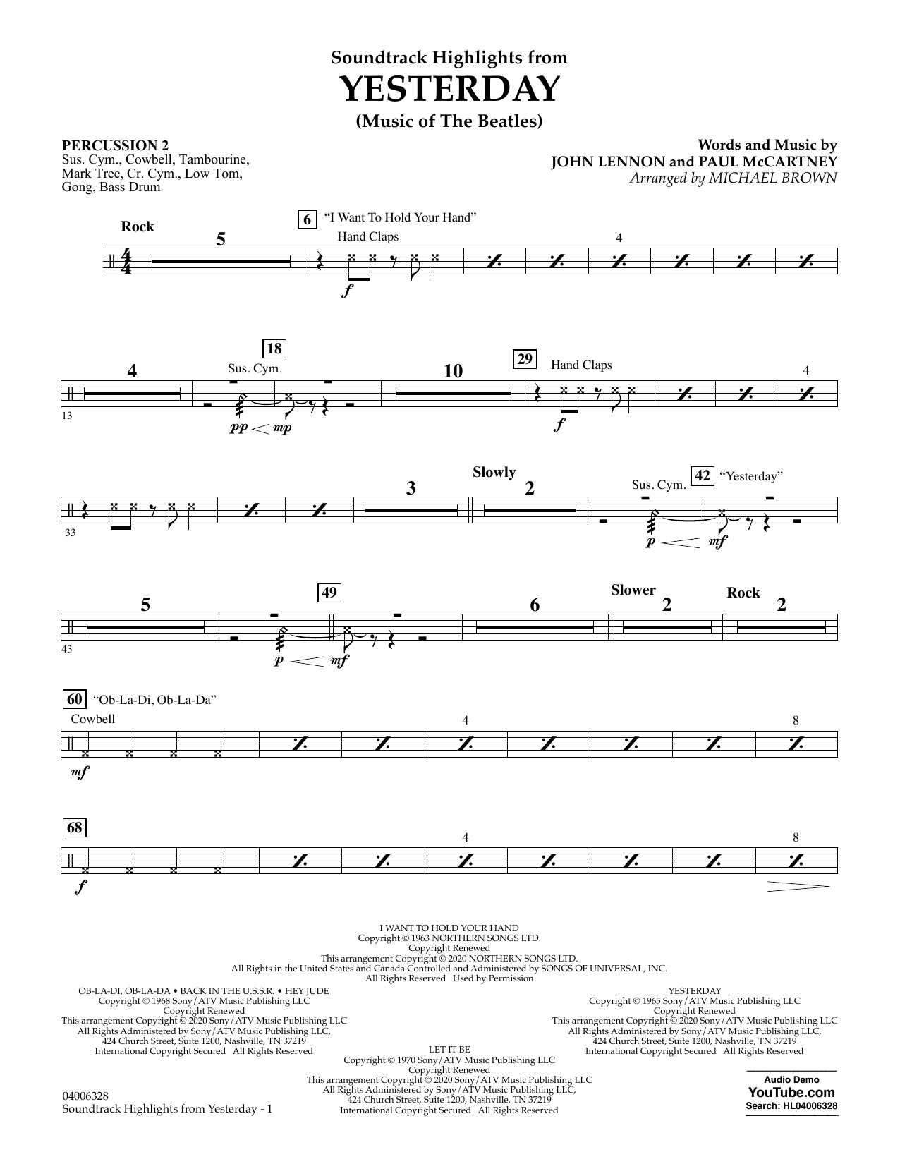The Beatles Highlights from Yesterday (Music Of The Beatles) (arr. Michael Brown) - Percussion 2 sheet music notes and chords arranged for Concert Band