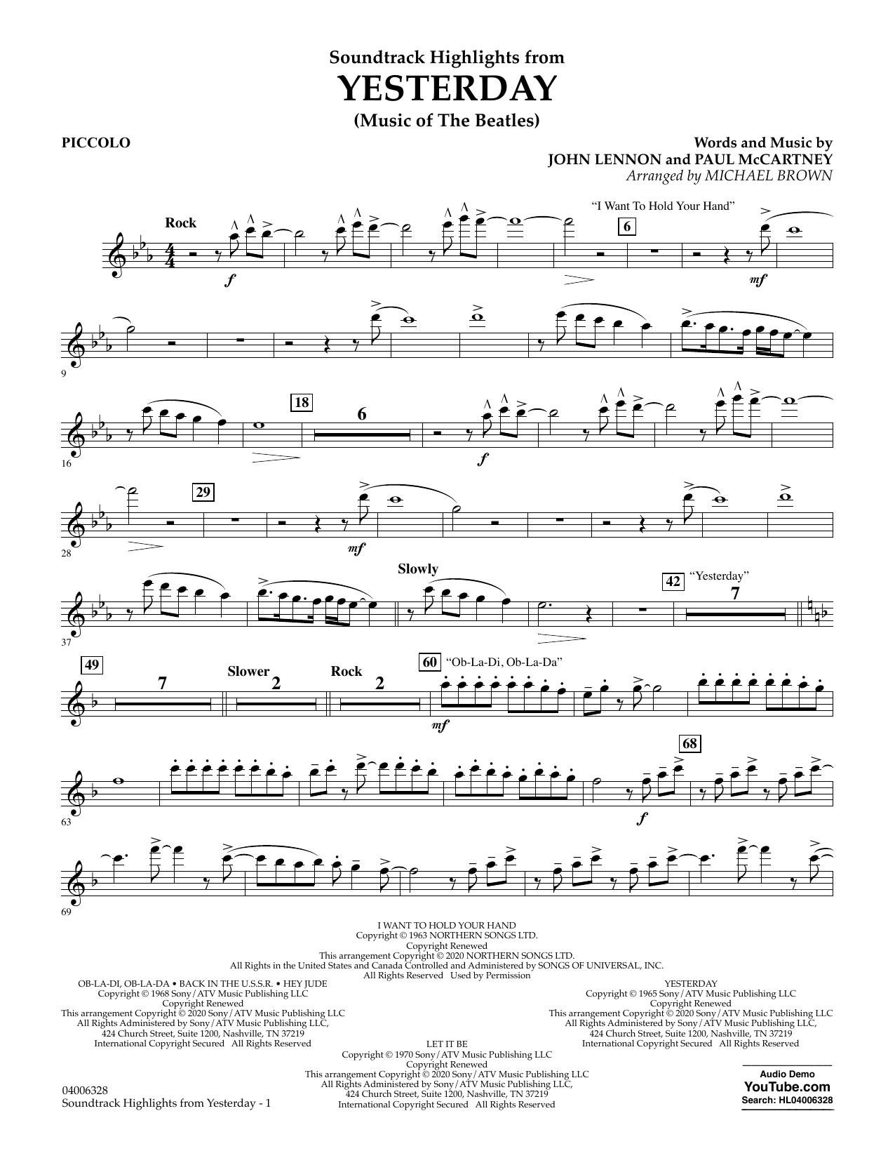 The Beatles Highlights from Yesterday (Music Of The Beatles) (arr. Michael Brown) - Piccolo sheet music notes and chords arranged for Concert Band
