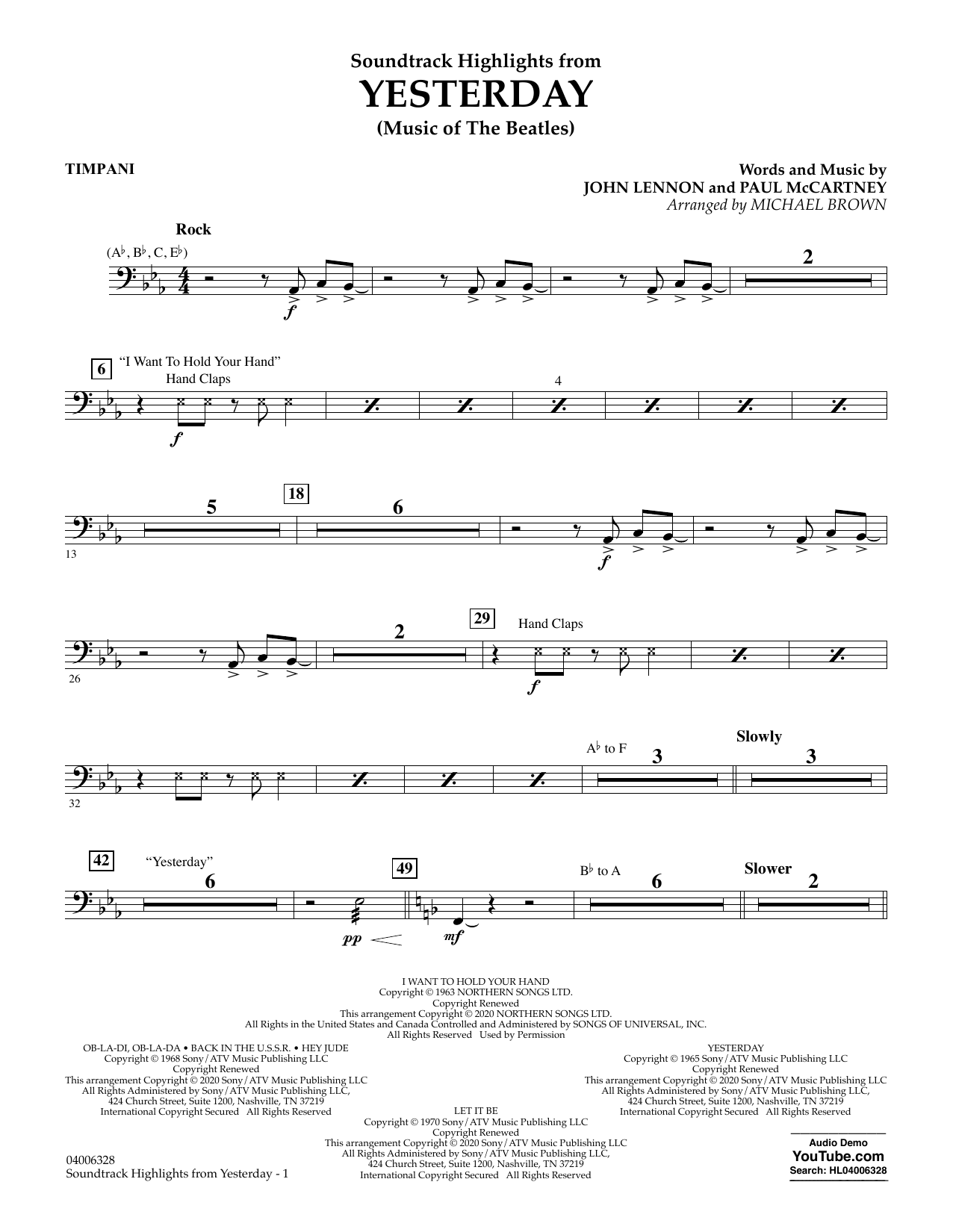 The Beatles Highlights from Yesterday (Music Of The Beatles) (arr. Michael Brown) - Timpani sheet music notes and chords arranged for Concert Band