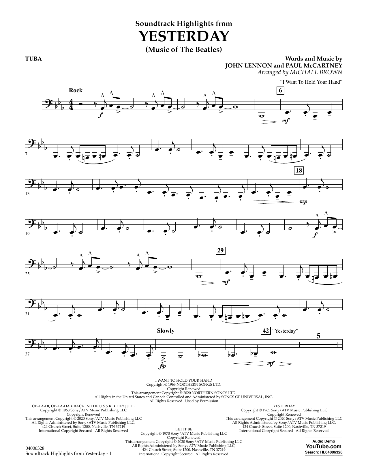 The Beatles Highlights from Yesterday (Music Of The Beatles) (arr. Michael Brown) - Tuba sheet music notes and chords arranged for Concert Band