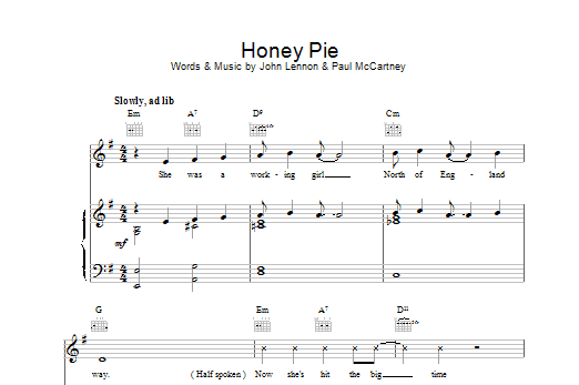 The Beatles Honey Pie sheet music notes and chords arranged for Easy Piano