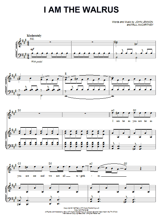 The Beatles I Am The Walrus (from Across The Universe) sheet music notes and chords arranged for Piano & Vocal