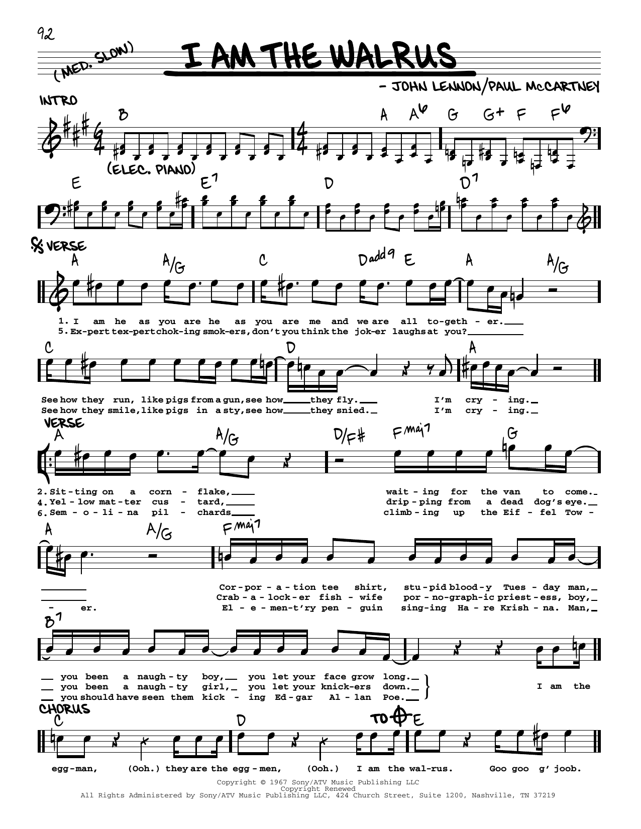 The Beatles I Am The Walrus [Jazz version] sheet music notes and chords arranged for Real Book – Melody, Lyrics & Chords