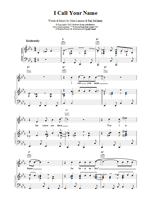 The Beatles I Call Your Name sheet music notes and chords arranged for Guitar Tab