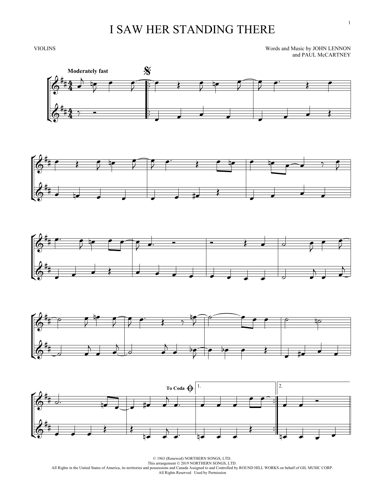 The Beatles I Saw Her Standing There (arr. Mark Phillips) sheet music notes and chords arranged for Flute Duet