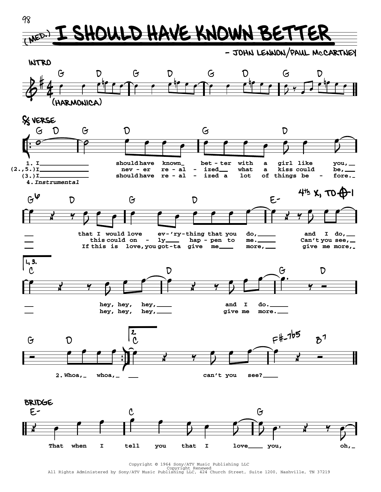 The Beatles I Should Have Known Better [Jazz version] sheet music notes and chords arranged for Real Book – Melody, Lyrics & Chords