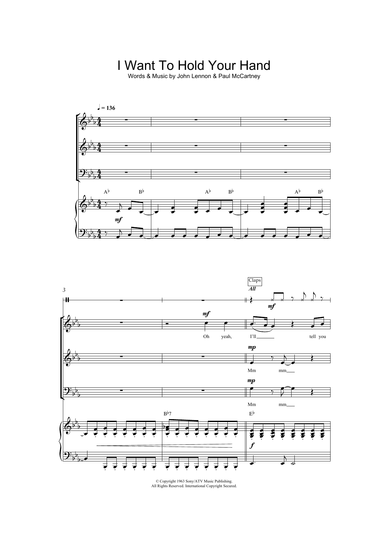 The Beatles I Want To Hold Your Hand (arr. Jeremy Birchall) sheet music notes and chords arranged for SAB Choir