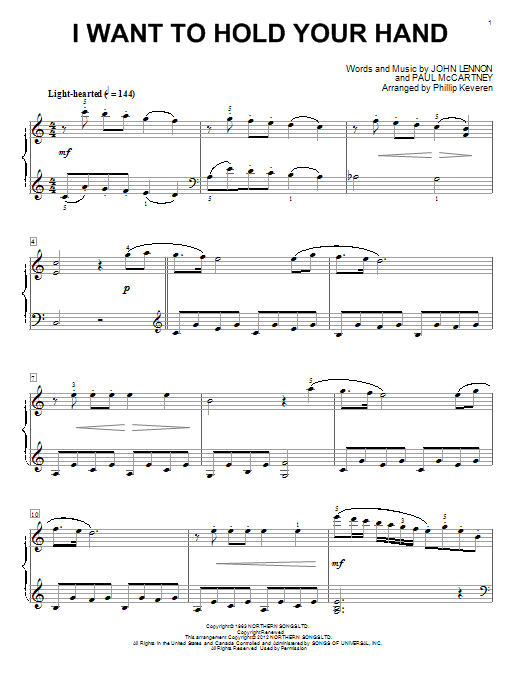 The Beatles I Want To Hold Your Hand [Classical version] (arr. Phillip Keveren) sheet music notes and chords arranged for Easy Piano