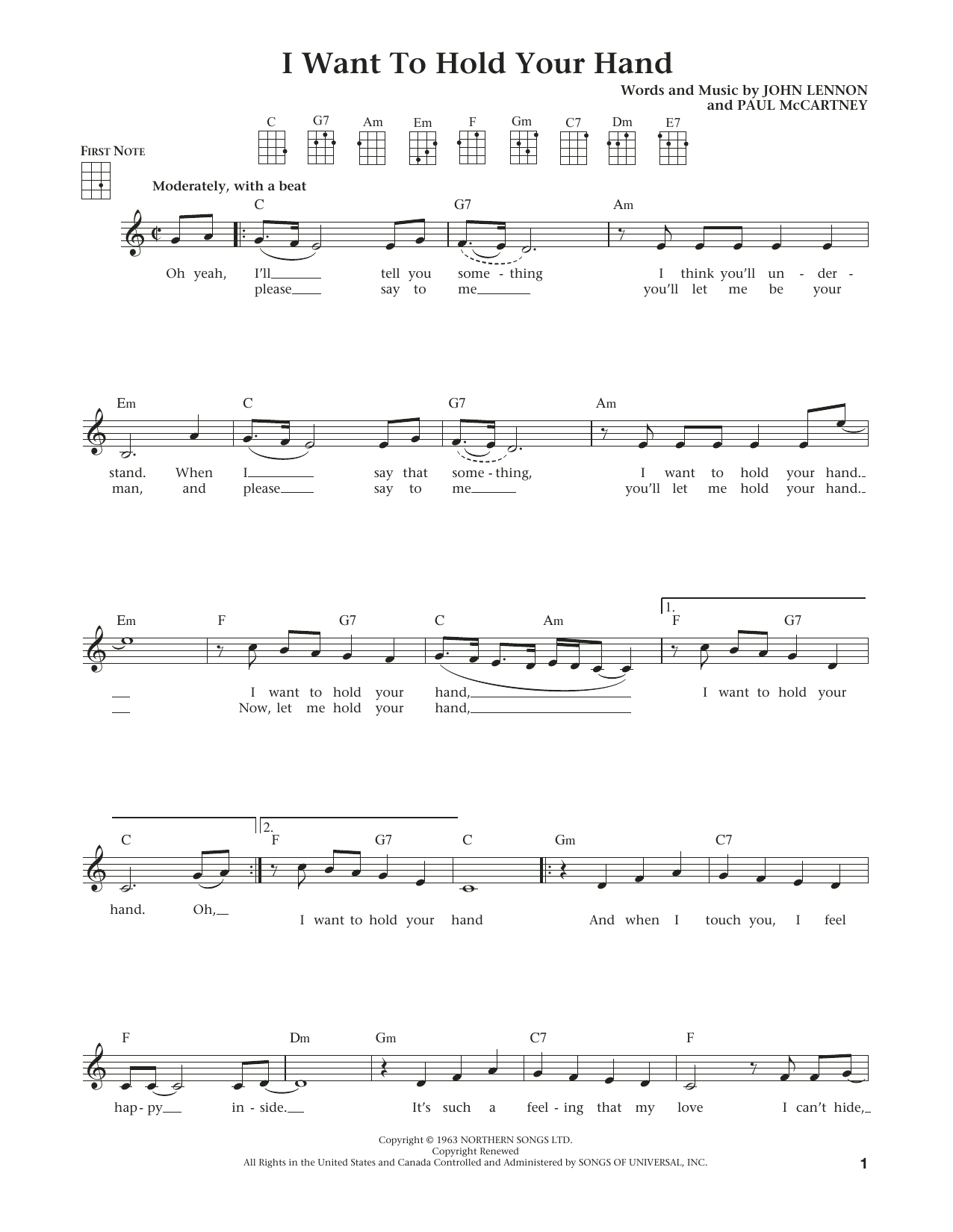 The Beatles I Want To Hold Your Hand (from The Daily Ukulele) (arr. Liz and Jim Beloff) sheet music notes and chords arranged for Ukulele