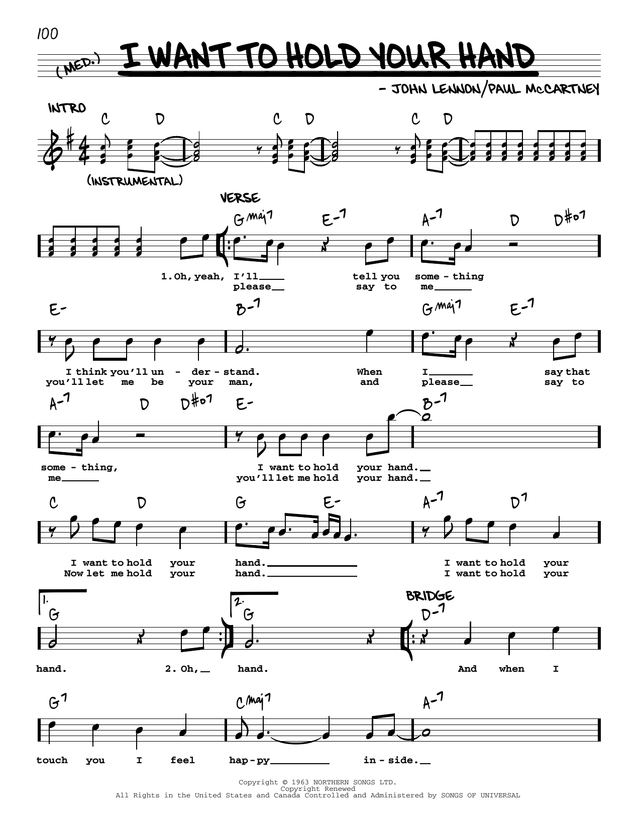 The Beatles I Want To Hold Your Hand [Jazz version] sheet music notes and chords arranged for Real Book – Melody, Lyrics & Chords