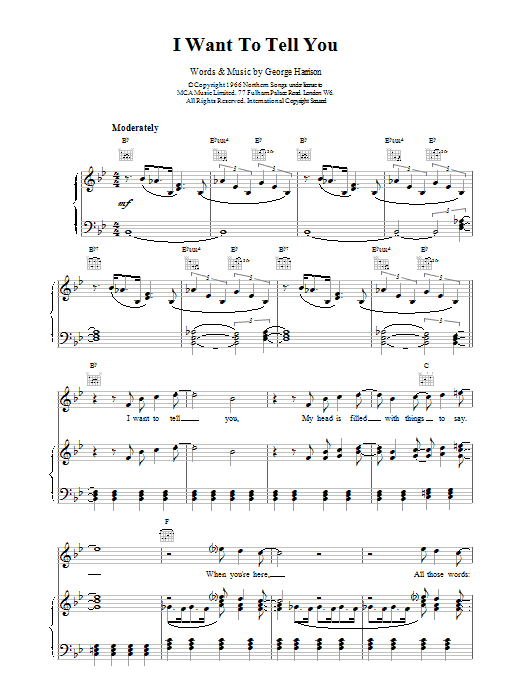 The Beatles I Want To Tell You sheet music notes and chords arranged for Piano, Vocal & Guitar Chords (Right-Hand Melody)