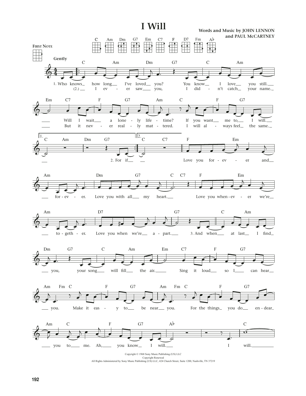 The Beatles I Will (from The Daily Ukulele) (arr. Jim Beloff) sheet music notes and chords arranged for Ukulele