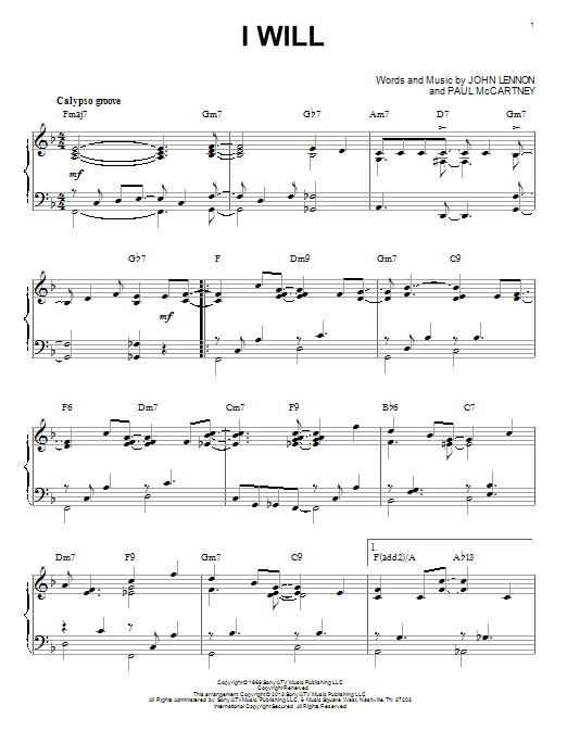 The Beatles I Will [Jazz version] (arr. Brent Edstrom) sheet music notes and chords arranged for Piano Solo