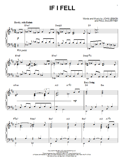 The Beatles If I Fell [Jazz version] (arr. Brent Edstrom) sheet music notes and chords arranged for Piano Solo