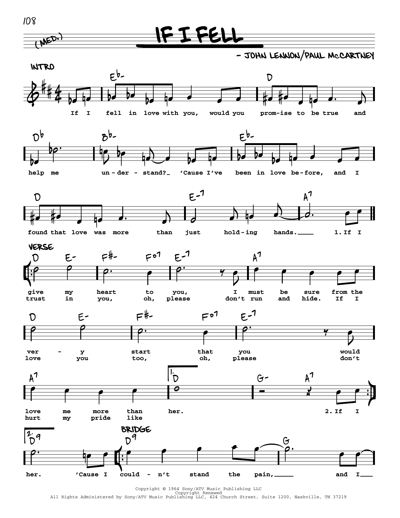 The Beatles If I Fell [Jazz version] sheet music notes and chords arranged for Real Book – Melody, Lyrics & Chords