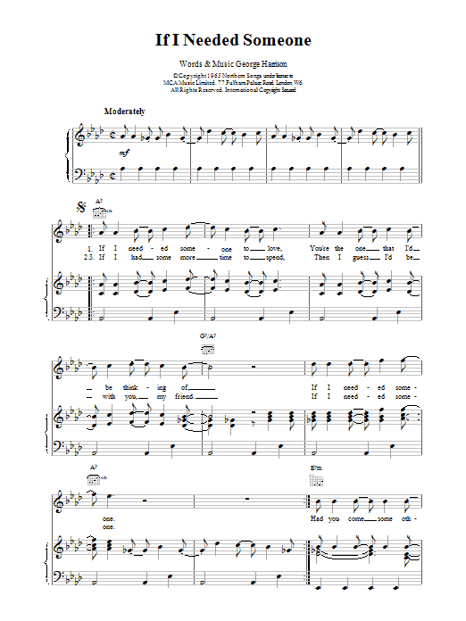 The Beatles If I Needed Someone sheet music notes and chords arranged for Guitar Chords/Lyrics
