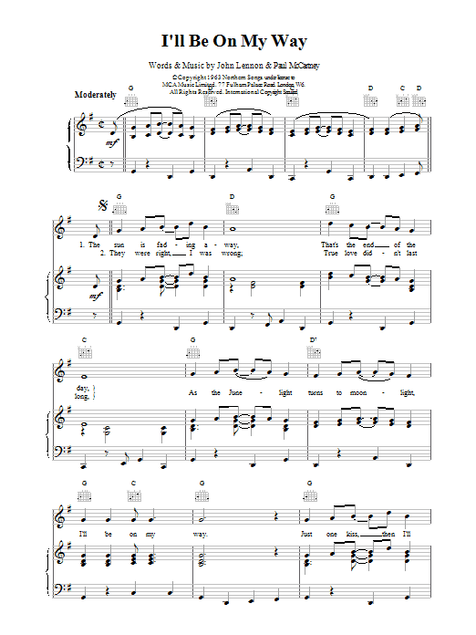 The Beatles I'll Be On My Way sheet music notes and chords arranged for Piano, Vocal & Guitar Chords