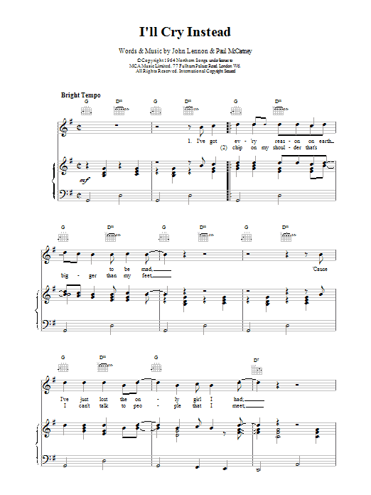 The Beatles I'll Cry Instead sheet music notes and chords arranged for Oboe Solo
