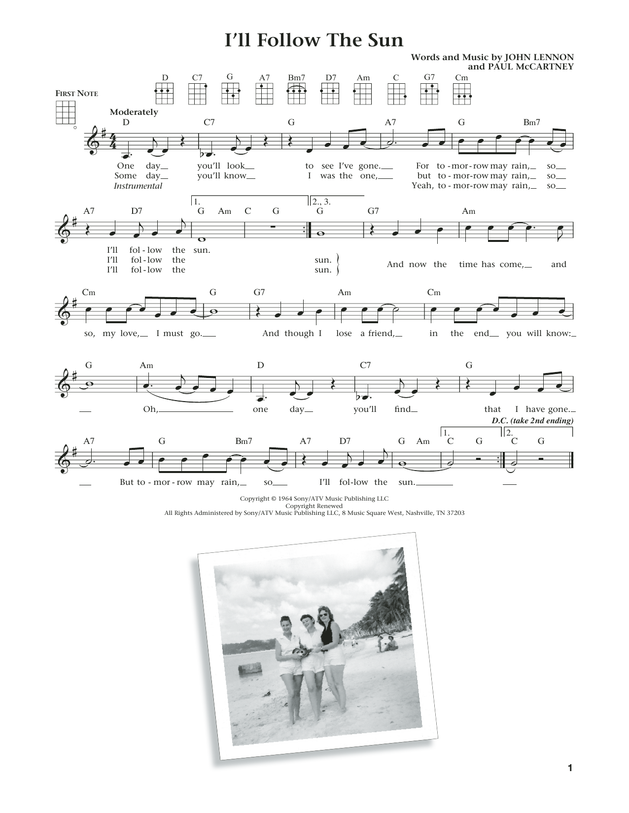 The Beatles I'll Follow The Sun (from The Daily Ukulele) (arr. Liz and Jim Beloff) sheet music notes and chords arranged for Ukulele