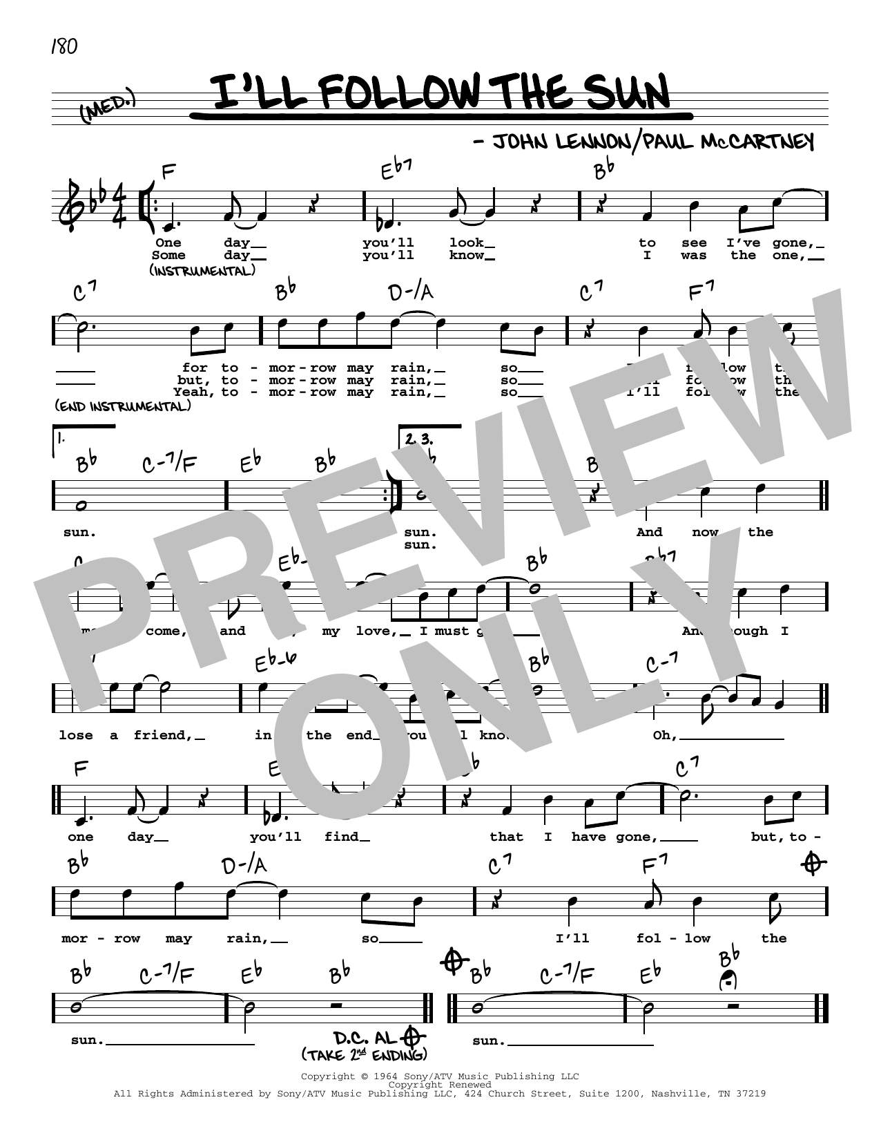 The Beatles I'll Follow The Sun (High Voice) sheet music notes and chords arranged for Real Book – Melody, Lyrics & Chords