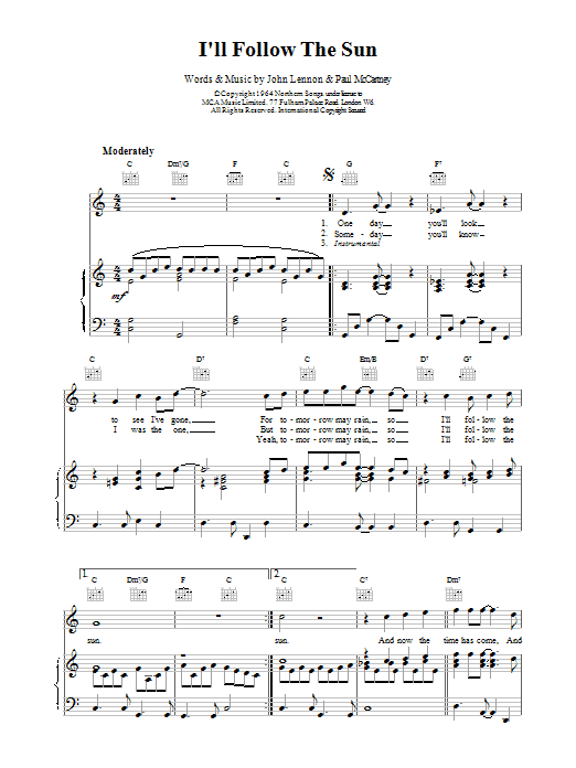 The Beatles I'll Follow The Sun sheet music notes and chords arranged for Ukulele