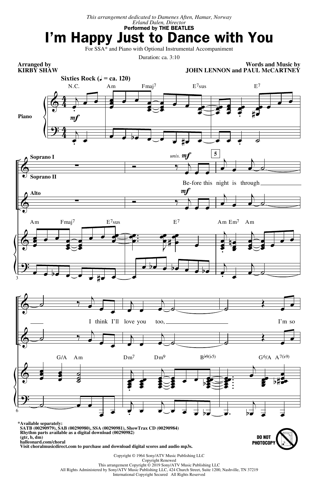 The Beatles I'm Happy Just To Dance With You (arr. Kirby Shaw) sheet music notes and chords arranged for SAB Choir