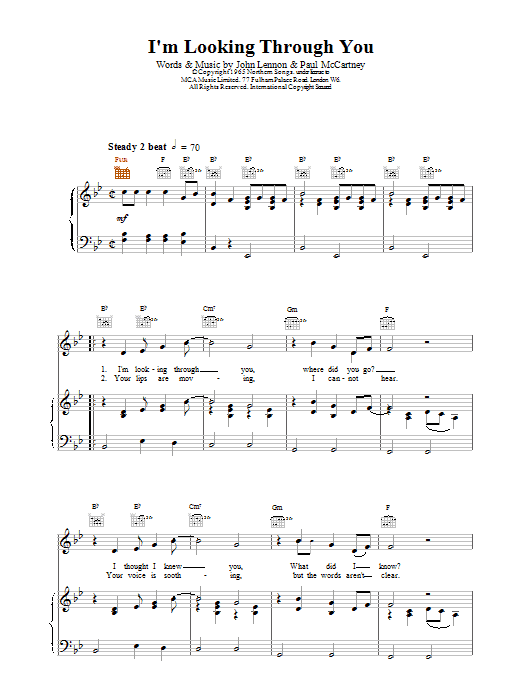 The Beatles I'm Looking Through You sheet music notes and chords arranged for Easy Guitar