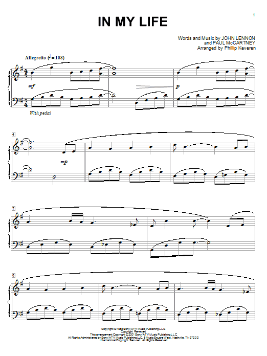 The Beatles In My Life (arr. Phillip Keveren) sheet music notes and chords arranged for Piano Solo