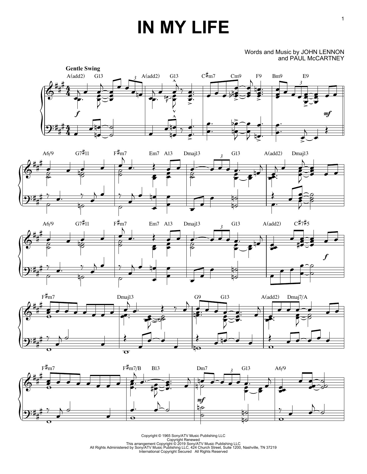 The Beatles In My Life [Jazz version] sheet music notes and chords arranged for Piano Solo