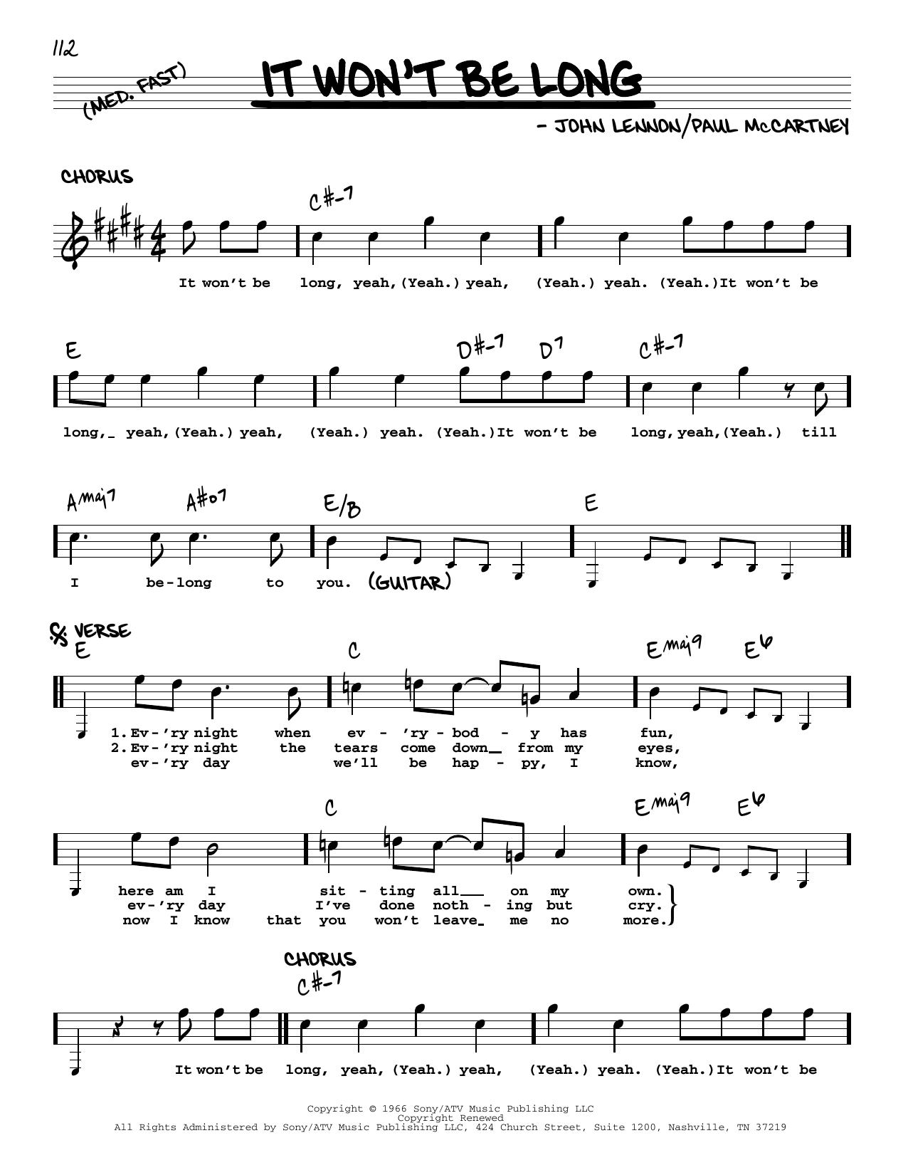 The Beatles It Won't Be Long [Jazz version] sheet music notes and chords arranged for Real Book – Melody, Lyrics & Chords